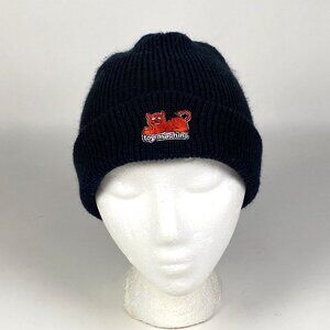 Vintage Toy Machine Devil Cat Embroidered Black Beanie Hat Cap Acrylic